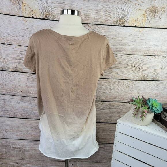 Umgee Dip Dye Ombré‎ Twist Hem T-shirt Brown White Size Small - Picture 4 of 6